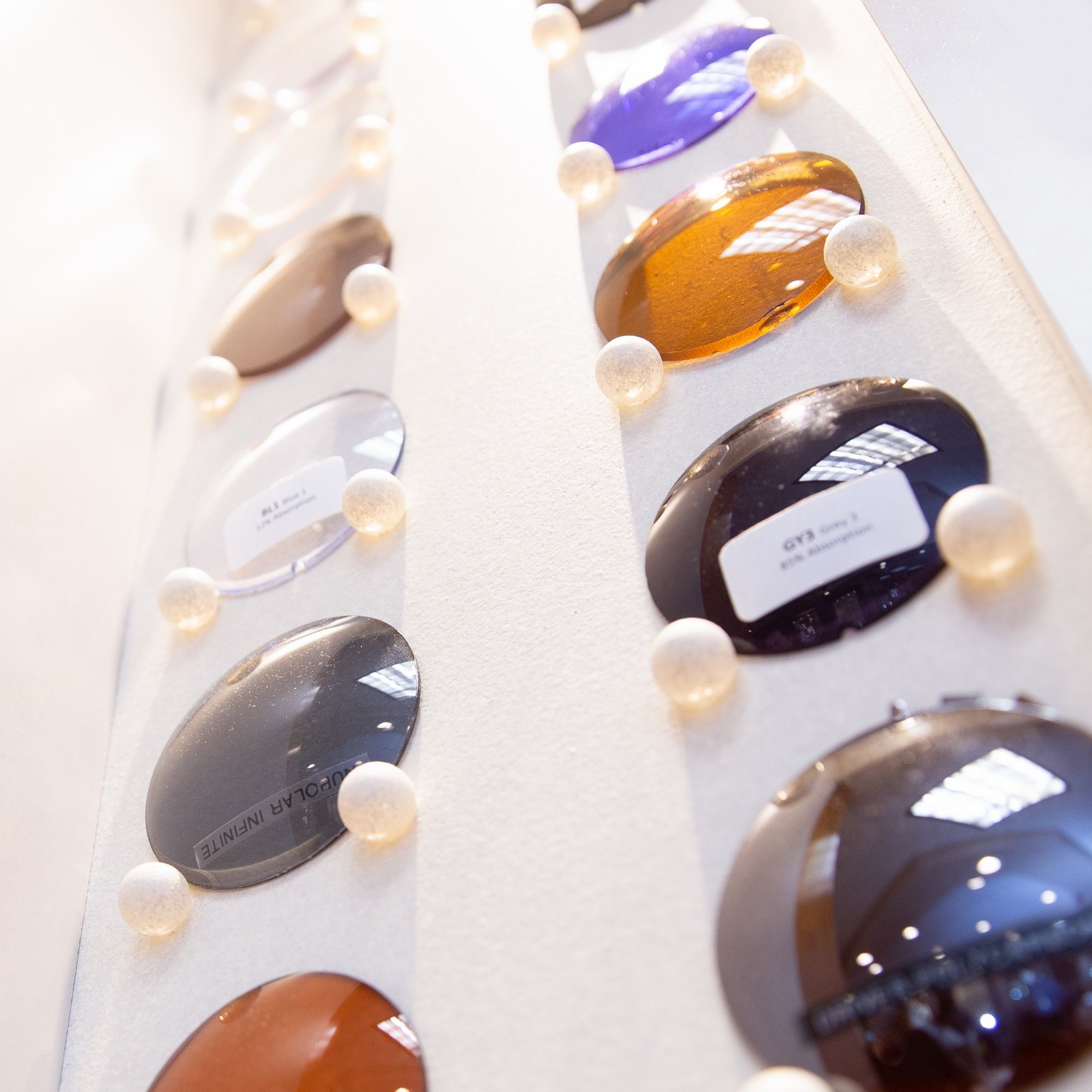Tinted lens samples in the optical shop
